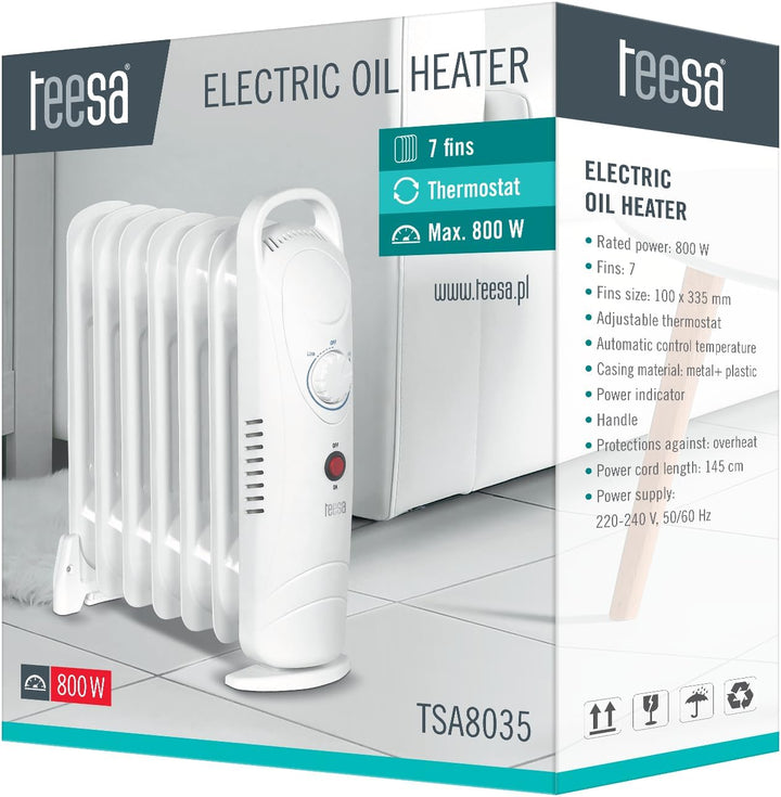Elektrischer Ölradiator 800 W (7 Rippen), Heizkörper mit Thermostat