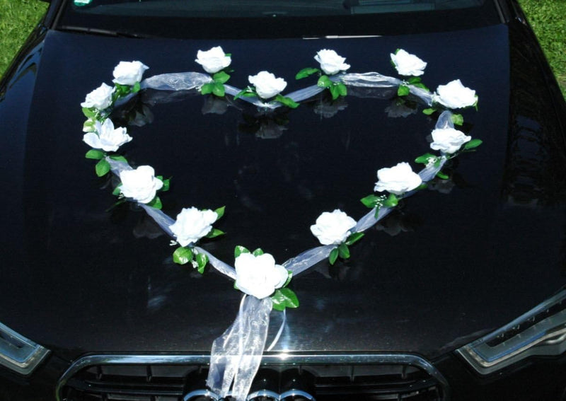 Organza Herz Auto Schmuck Braut Paar Rose Deko Dekoration Autoschmuck Hochzeit Car Auto Wedding Deko