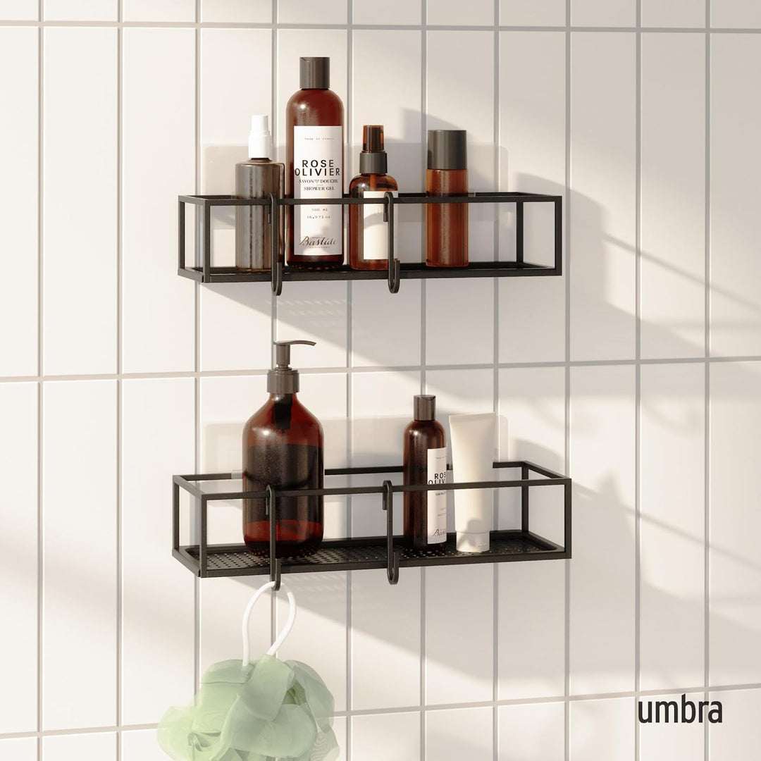 Umbra Cubiko Duschablage, Duschregale ohne Bohren mit Haken, Schwarz, 2er-Set, 2 Schwarz Duschkorb,