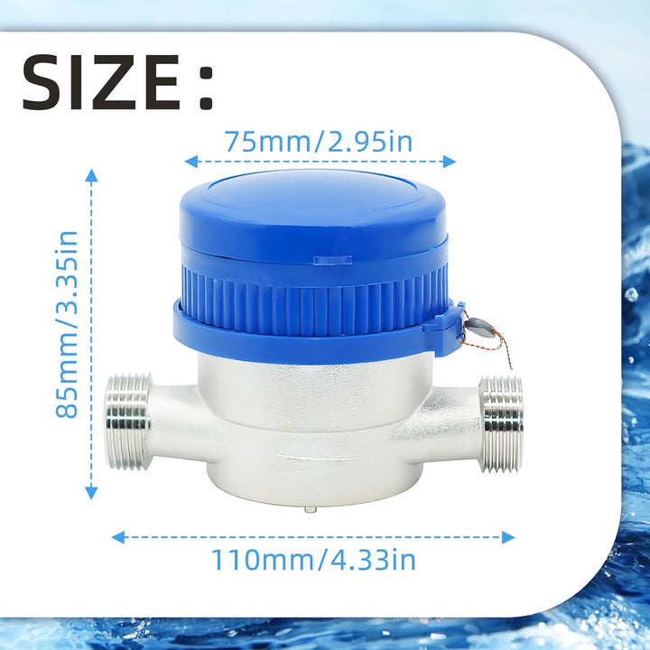 Wasserzähler Garten 1/2 Zoll, 15mm Kalt Wasseruhr Garten Geeicht Kaltwasserzähler mit Schutzhülle un