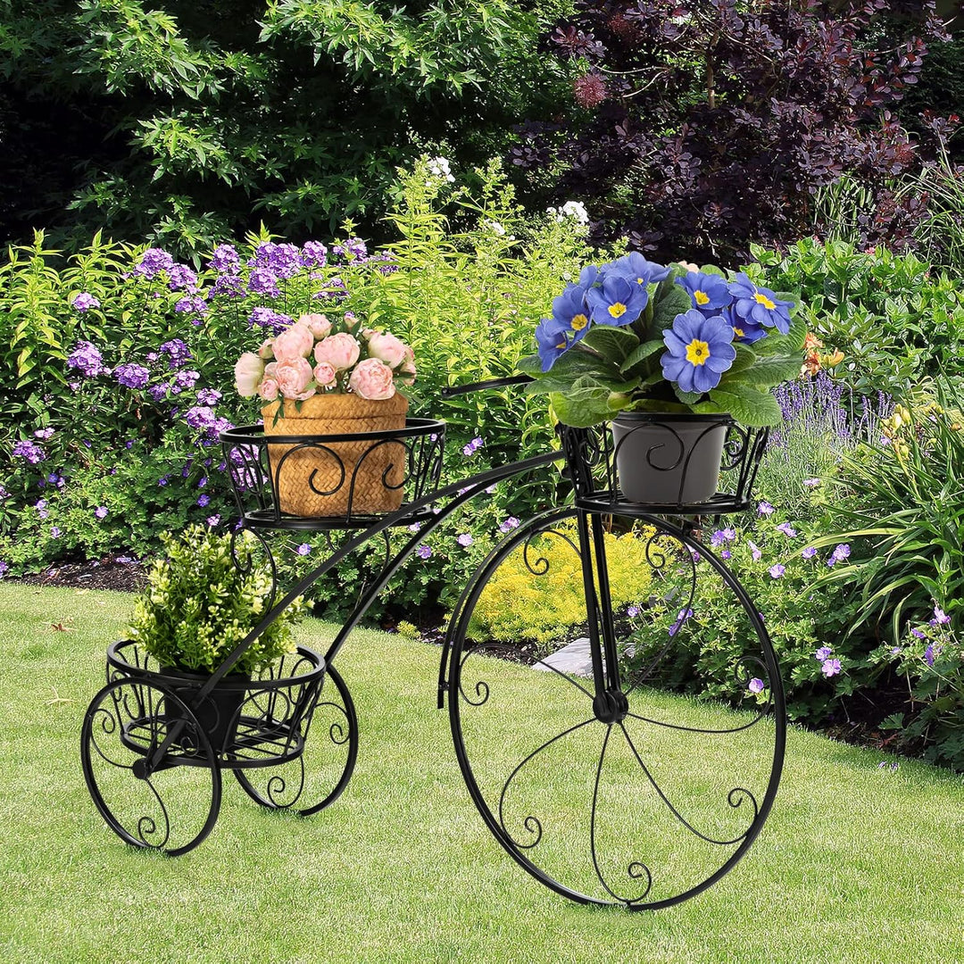 GOPLUS Pflanzenregal Fahrrad, Blumenregal mit 3 Ebenen, Blumenständer aus Metall, Pflanzenständer Bl