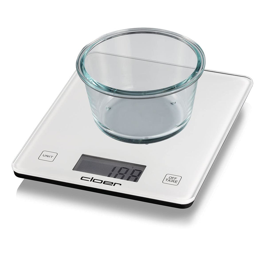 Cloer 6871 Digitale Küchenwaage für bis zu 10 kg, Zuwiegefunktion, Gewichtsmessung in 1 g Schritten,