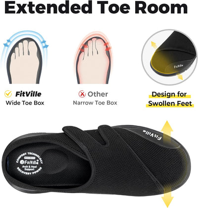 FitVille Diabetiker Slipper Herren Extra Weit Gesundheitsschuhe mit Klettverschluss Orthopädische Ha