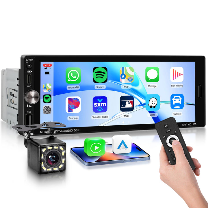 Rimoody Autoradio 1 Din mit Wireless Carplay Android Auto, 6.9 Zoll 1 Din Autoradio Bluetooth Kompat
