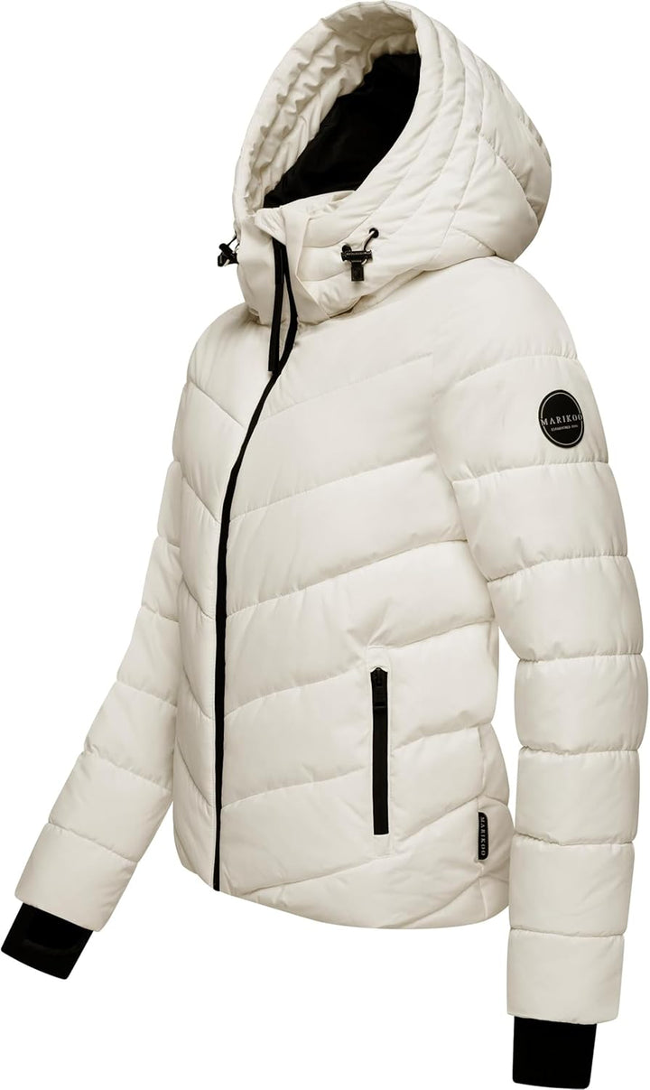 MARIKOO Damen Winterjacke warme Steppjacke mit abnehmbarer Kapuze Samuiaa XVI XS-3XL XS Offwhite, XS