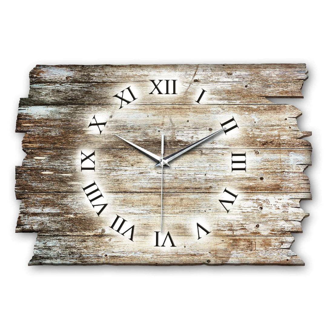 Kreative Feder Holz-Design Landhaus Shabby Style Designer Wanduhr leise Funkuhr aus Holz *Made in Ge