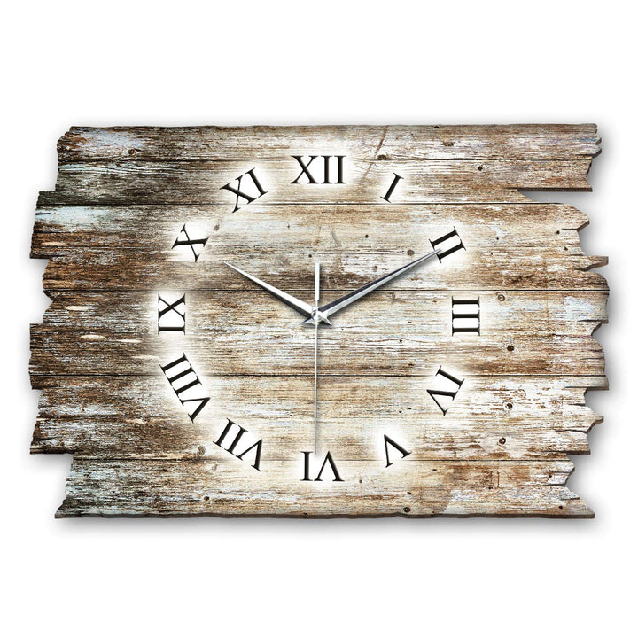Kreative Feder Holz-Design Landhaus Shabby Style Designer Wanduhr leise Funkuhr aus Holz *Made in Ge