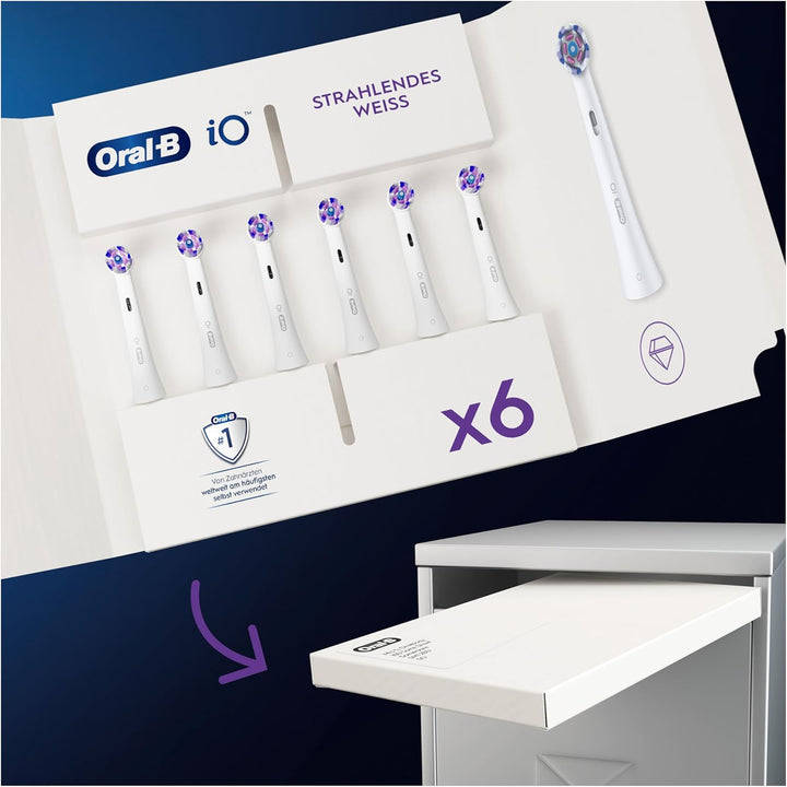 Oral-B iO Strahlendes Weiss Aufsteckbürsten für elektrische Zahnbürste, 6 Stück, Oral-B’s beste Zahn