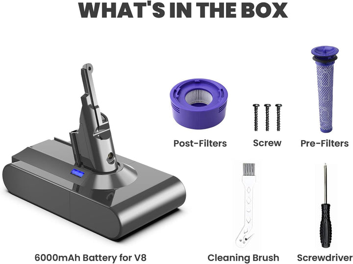V8 6000mAh Akku, Ersatzakku für Dyson V8 Staubsauger V8 Absolute V8 Animal V8 Fluffy V8 Motorhead (2