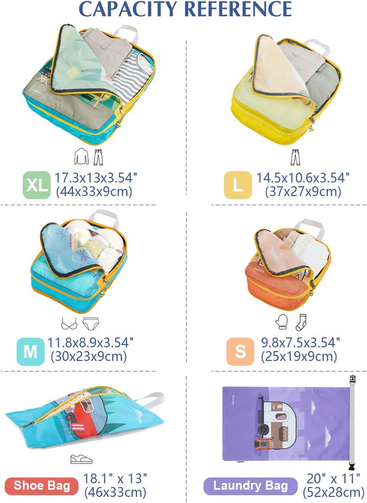 Gonex Compression Packing Cubes 6er Set, Gonex Kleidertaschen 6-teilig Verpackungswürfel, Kleidertas
