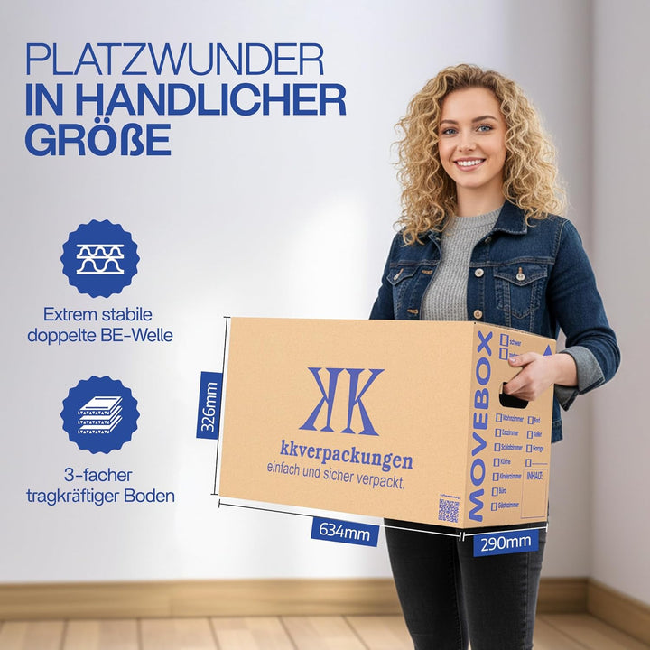 50 x Umzugskartons Movebox 2-wellig doppelter Boden in Profi Qualität 634 x 290 x 326 mm, 50