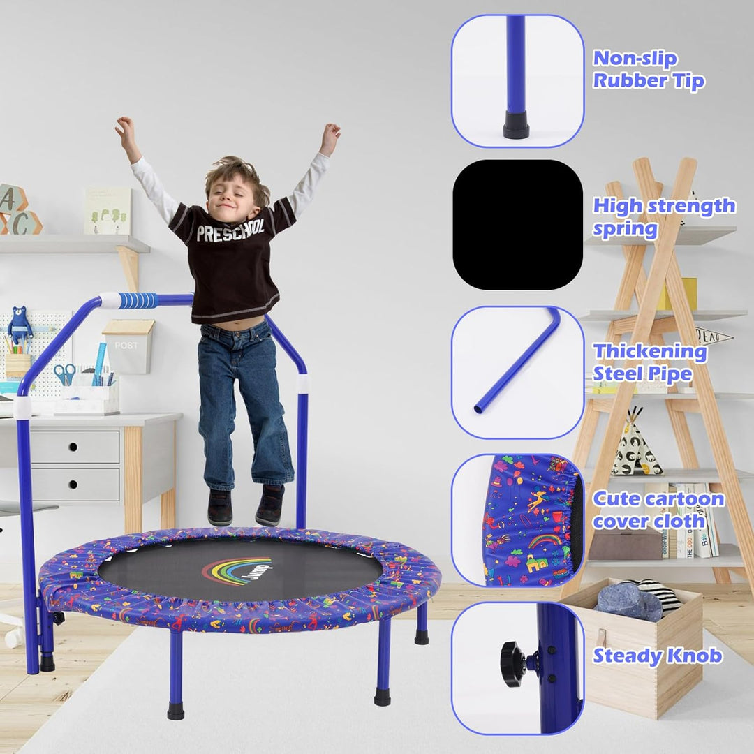 Trampolin mit Stange für Kinder, Ø ca 91cm|Faltbarer Rebounder für Minitrampolin mit Handlauf,Sicher