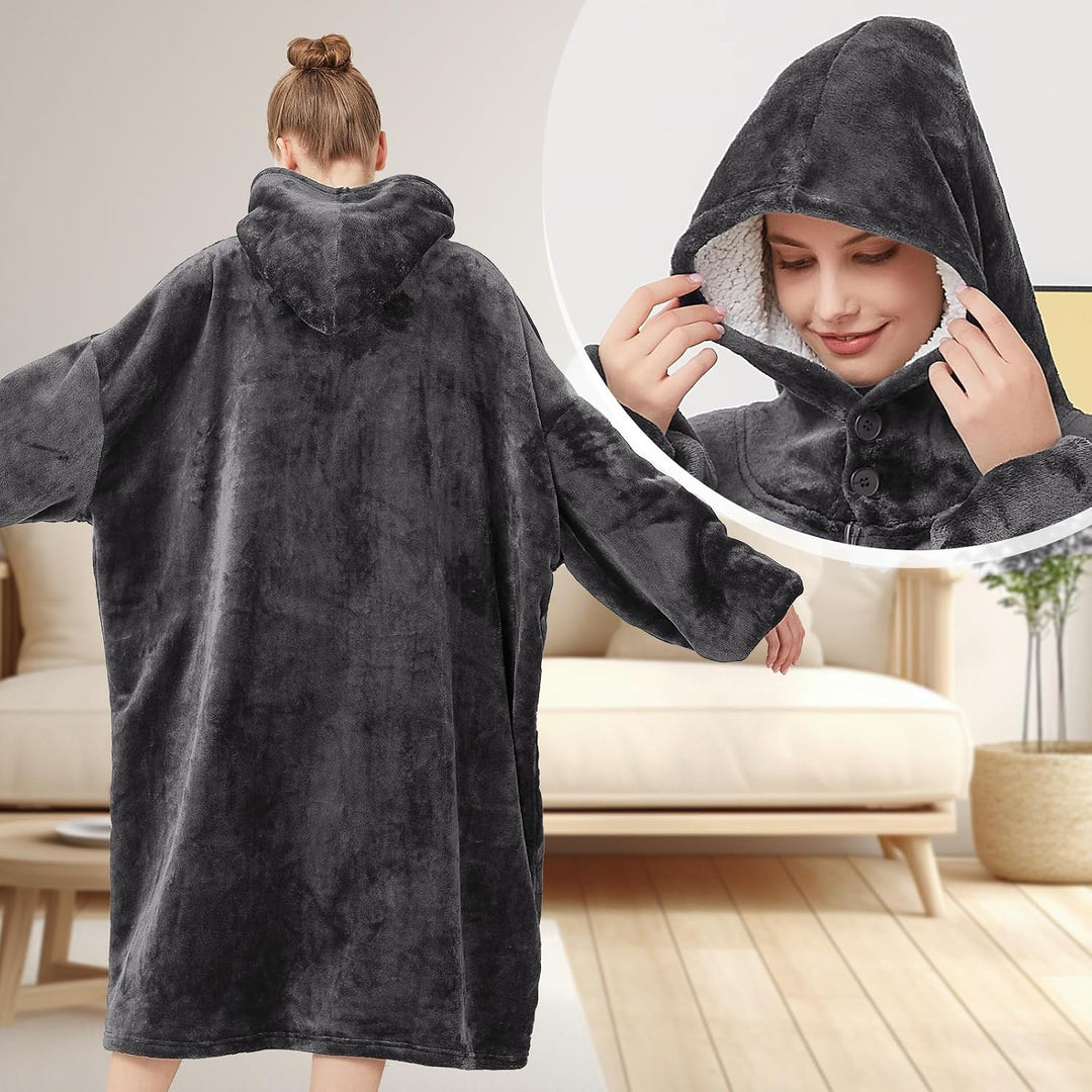 Reissverschluss Hoodie Decke mit Ärmeln Kuscheldecke Damen Tragbare Decken Dunkelgrau, Dunkelgrau