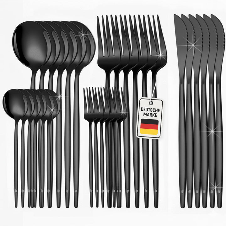 Premium Besteckset, 30-teilig, Gold, Edelstahl, Spülmaschinenfest, Elegantes Design, Tafelbesteck fü