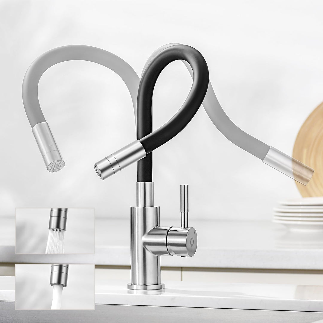 CECIPA Flexibler Küchenarmatur Schwarz, Wasserhahn Küch mit 2 Strahlarten, Mischbatterie Küche Schwa