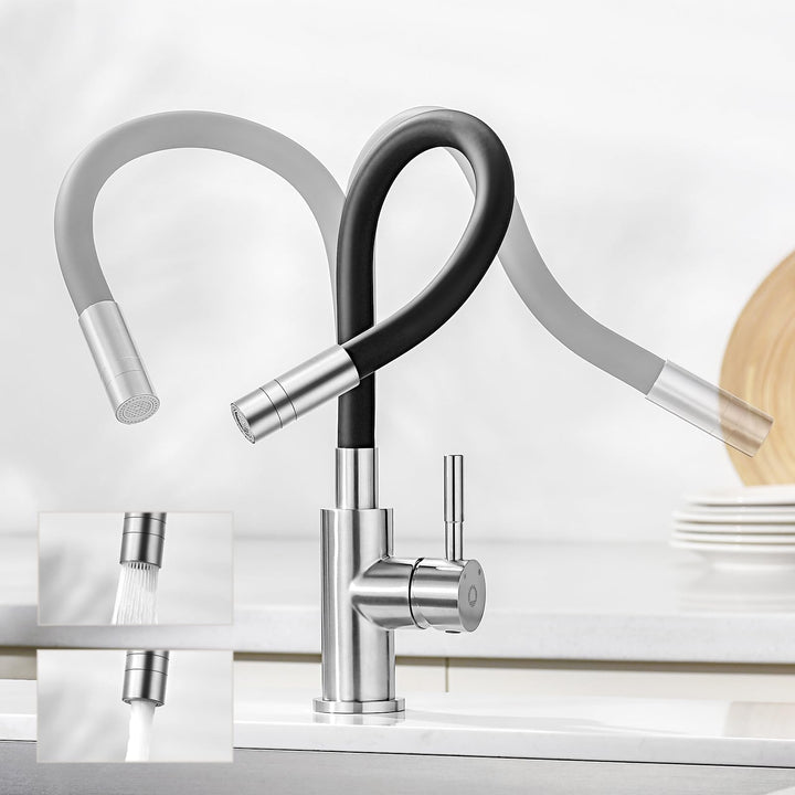 CECIPA Flexibler Küchenarmatur Schwarz, Wasserhahn Küch mit 2 Strahlarten, Mischbatterie Küche Schwa