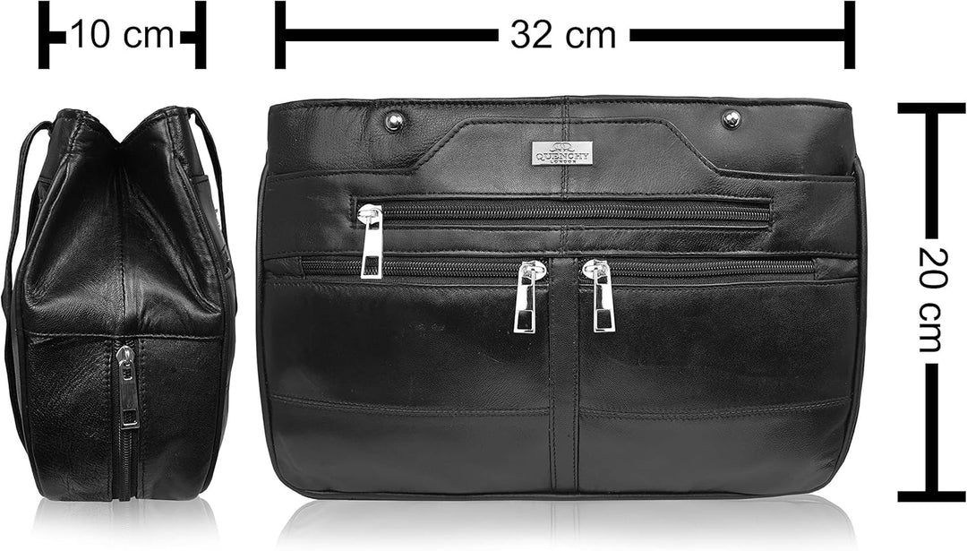 Quenchy London QL172M Damen-Designer-Umhängetasche aus echtem Leder, mit 9 Taschen, inkl. Schirmfach