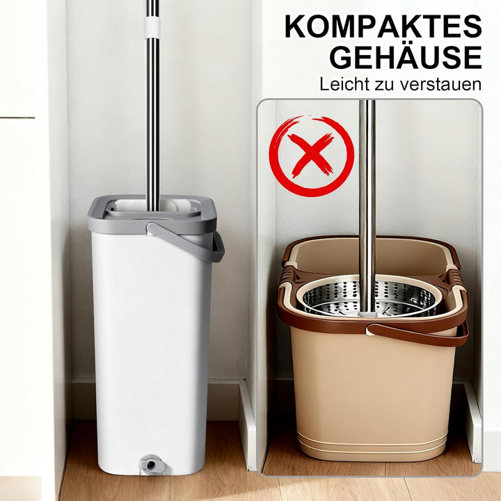 Masthome Wischmopp Set mit Eimer, 140cm Edelstahl Griff Wischmopp und Putzeimer Set, Bodenwischer Se