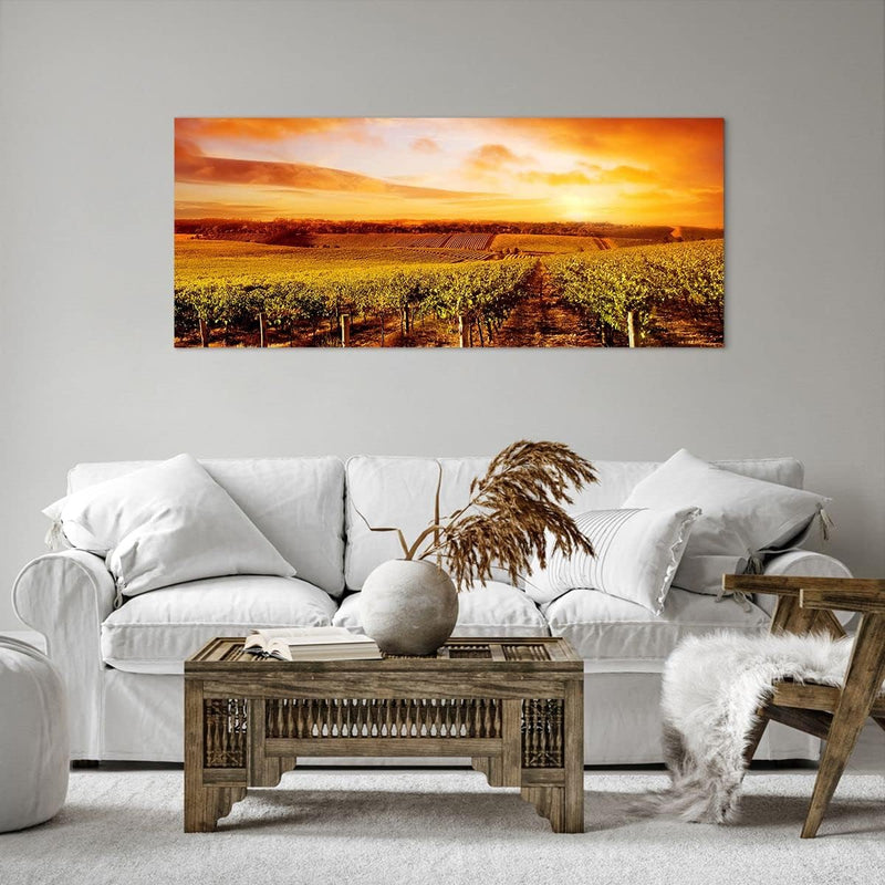 Wandbilder Dekoration Wohnzimmer Weinberg Aussicht Landschaft Panorama Bilder auf Leinwand 120x50cm