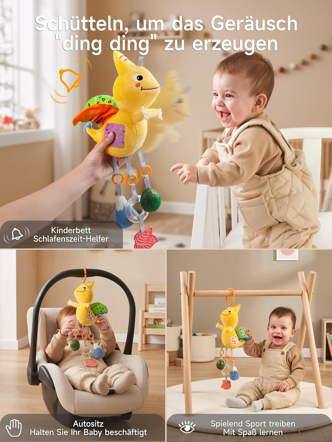 TUMAMA KIDS Baby Kinderwagen Spielzeug ab 0 2 3 4 6 7 9 12 Monate, Dinosaurier Spielbogen Anhänger G
