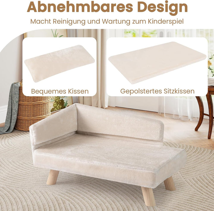 COSTWAY Katzensofa Luxus, Katzenbett erhöht, bis 50 kg, Katzencouch mit 2 Kissens, Rückenlehne &amp; Hol