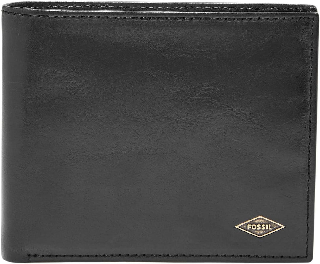 Fossil Herren Ryan Leather Bifold Geldbörse 11,43 cm L x 2,54 cm B x 9,525 cm H Schwarz, Schwarz