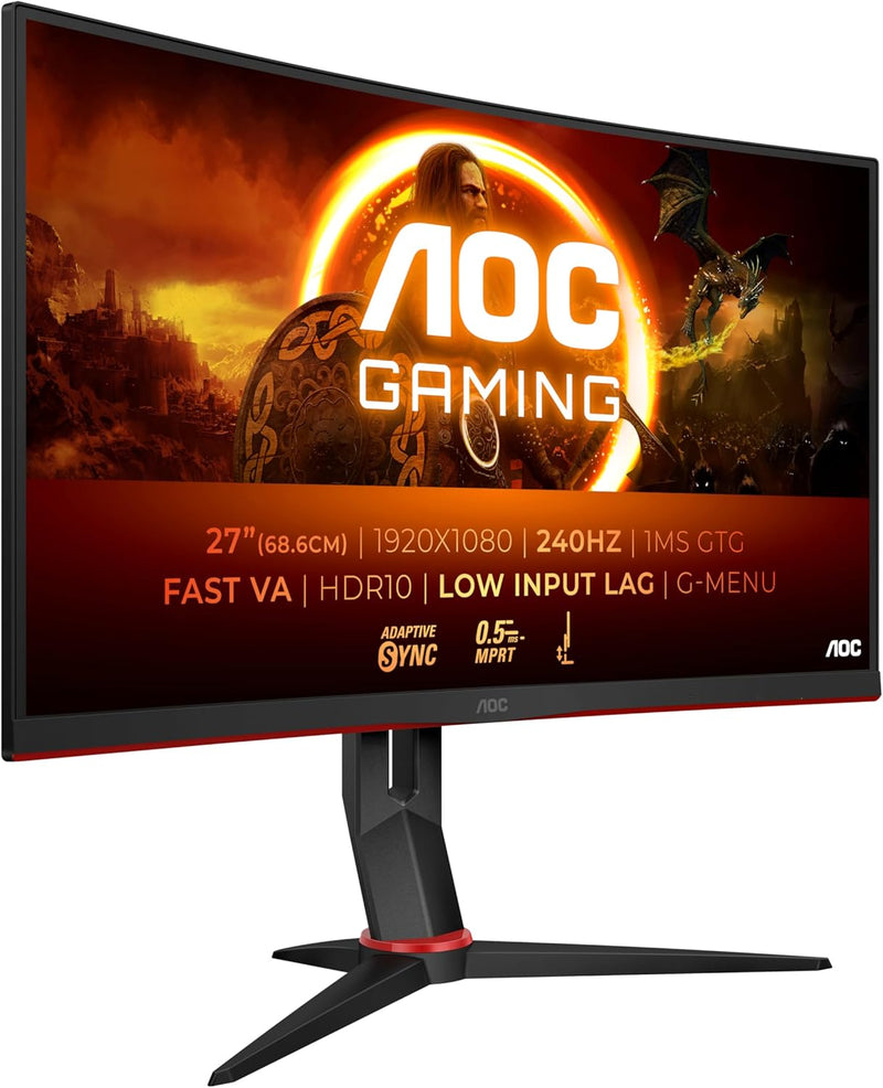 AOC Gaming C27G2Z3-27 FHD Curved Monitor, 240Hz - 280Hz Overclocked Fast VA 1ms GtG HDR10 Height Adj