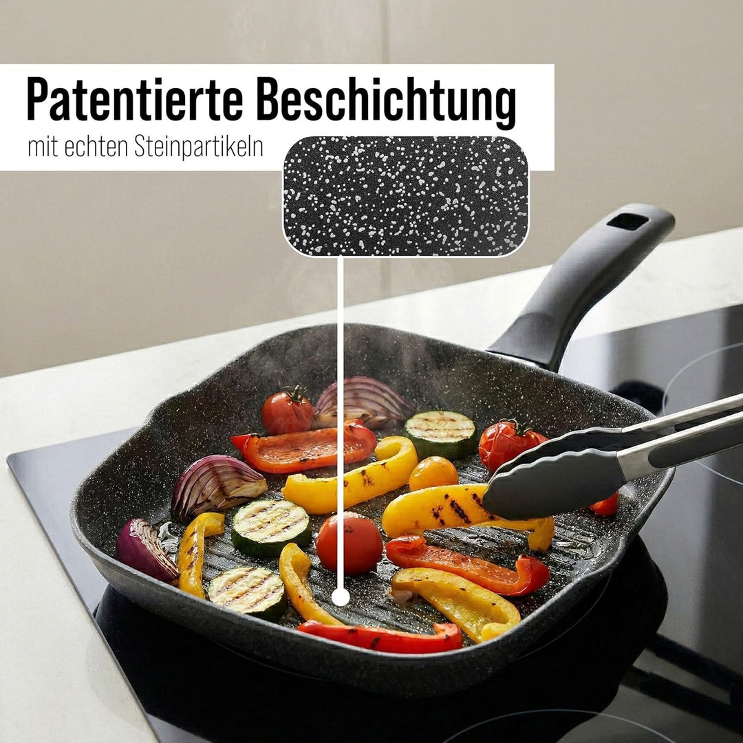 STONELINE Grillpfanne, Ø 32 x 32 cm, Aluguss, Grillpfanne beschichtet mit echten Steinpartikeln, gra