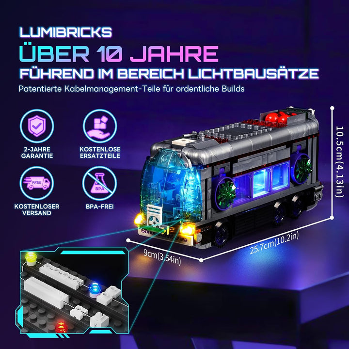 Lumibricks Cyberpunk Zukünftiger Bus mit LED-Beleuchtung – 2-in-1 Modell mit Licht, 605 Teile für Sc