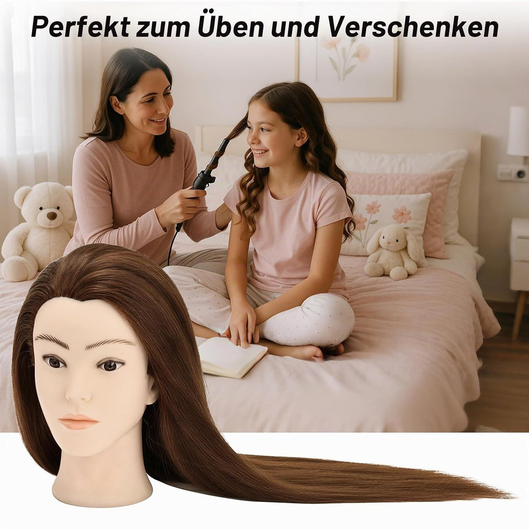 Yekavo Frisierkopf Echthaar, Trainingskopf mit 90% Echthaar 61cm/24inch, Schaufensterpuppe Kopf Übun