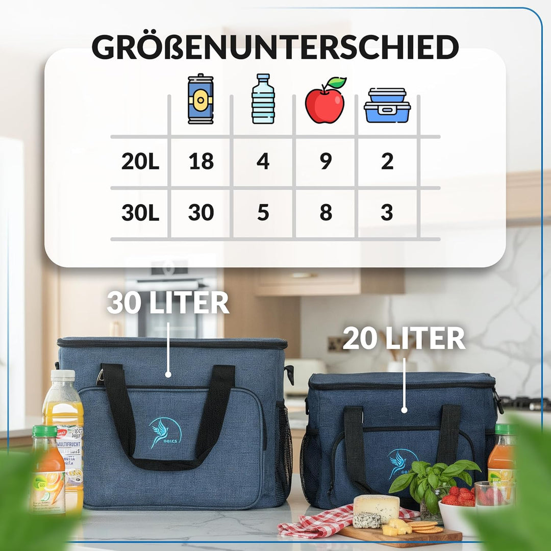 Obics Kühltasche klein 20L & Gross 30L, Kühlbox faltbar mit Flaschenöffner Lunchtasche Herren - lang