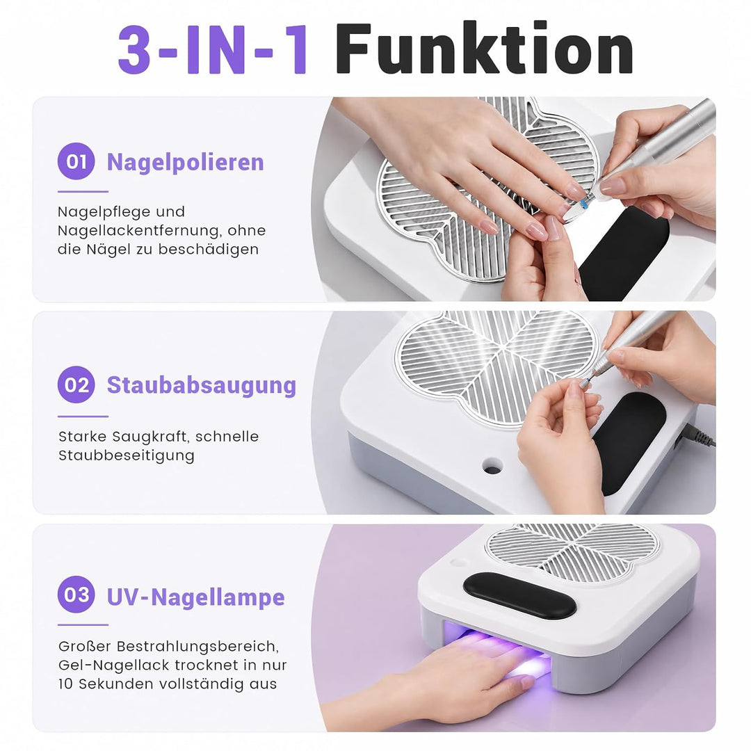 Nail Drill, 3in1 Nagel Fräser Elektrische mit UV-LED &amp; Nagel Staubabsaugung Nagelstaubsauger mit Fil
