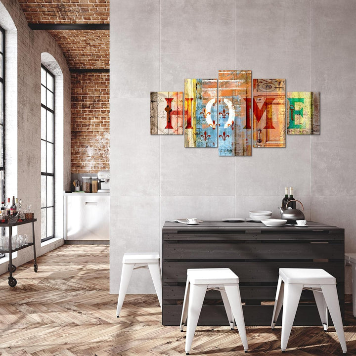 Runa Art Bild Wohnzimmer Home 5 Teilig Vintage Zitat Bunt Wandbilder auf Vlies Leinwand 502853a C 15