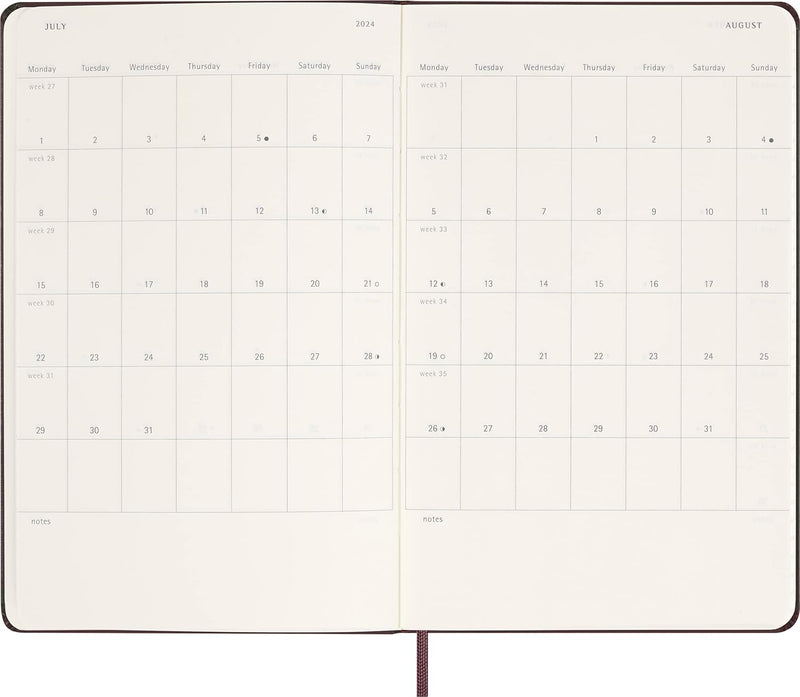 Moleskine Wochenplaner mit Platz für Notizen, 12 Monate 2024, Agenda 2024, Large 13x21, Hardcover mi