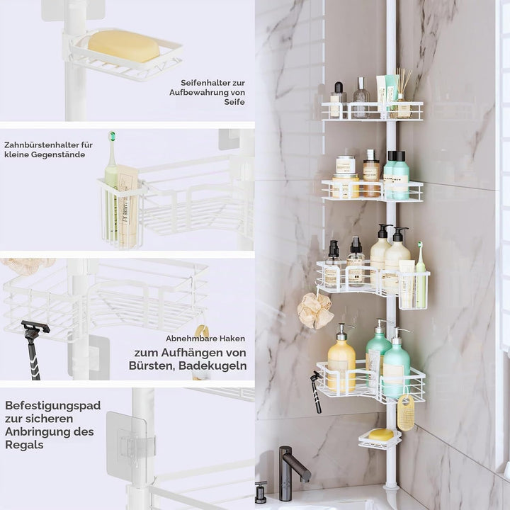 SWTYMIKI Duschregal Teleskop Dusche Teleskopstange - 4-Tier Teleskop Eckregal Dusche mit Seifenhalte