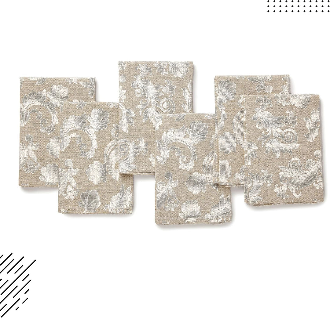 Encasa XO Esstisch Servietten Set von 12 I Grösse 45x45 cm I Blumen Beige Jacquard -Stil Druck Auf H