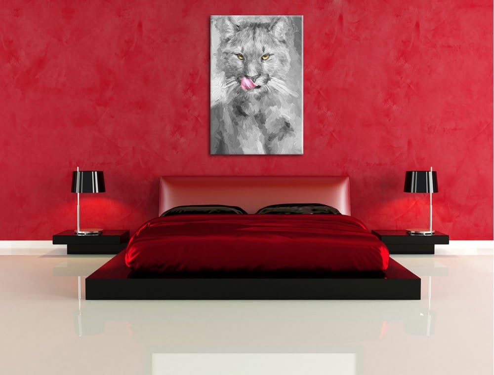 anmutiger Puma schwarz/weiss Deluxe Format: 100x70 cm auf Leinwand, XXL riesige Bilder fertig gerahm