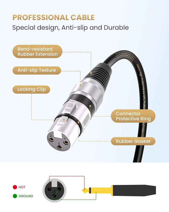 Tisino Female XLR auf 6,35 mm TS Mono Jack Unsymmetrisches Mikrofonkabel Mikrofonkabel für dynamisch