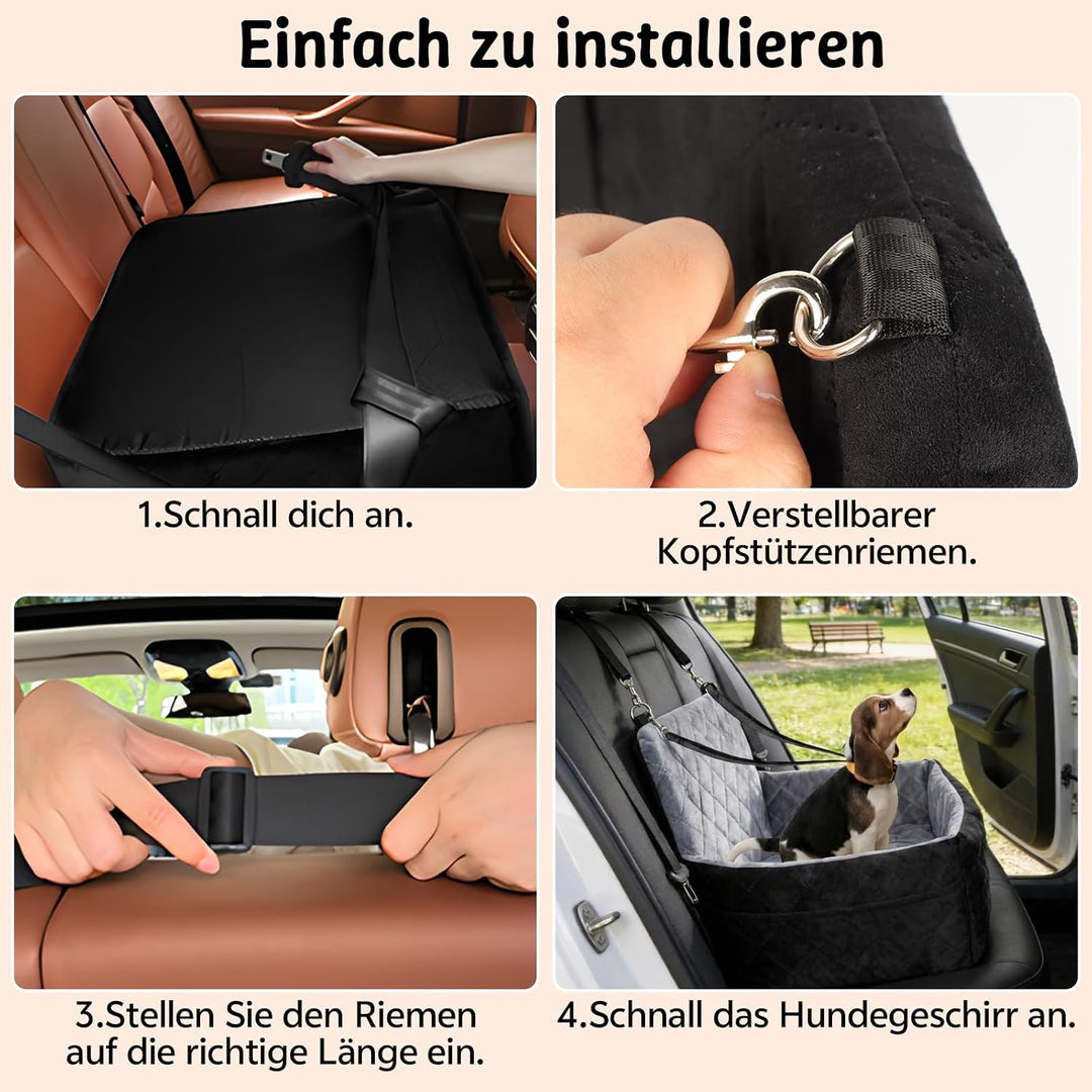 Hundeautositz bis 9 kg, Memory-Schaum Hundebooster mit Plüsch-Samt-Bezug, rutschfeste Unterseite &amp; 2