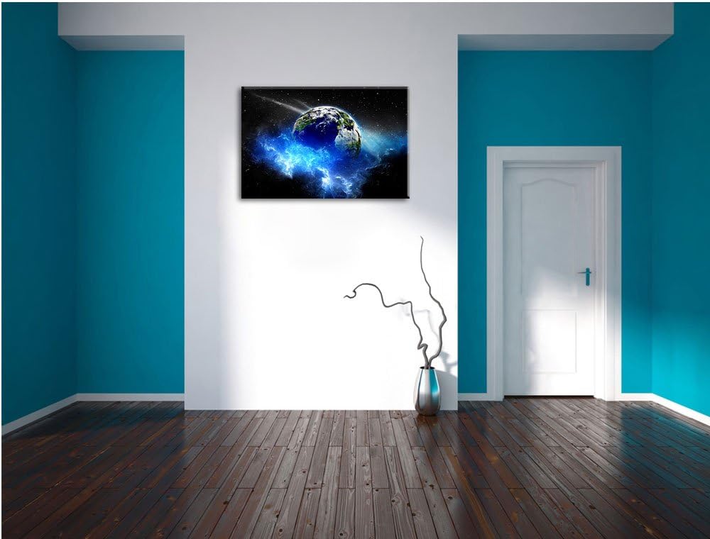 Erde im Kosmos Nebel schwarz/weiss Format: 100x70 auf Leinwand, XXL riesige Bilder fertig gerahmt mi