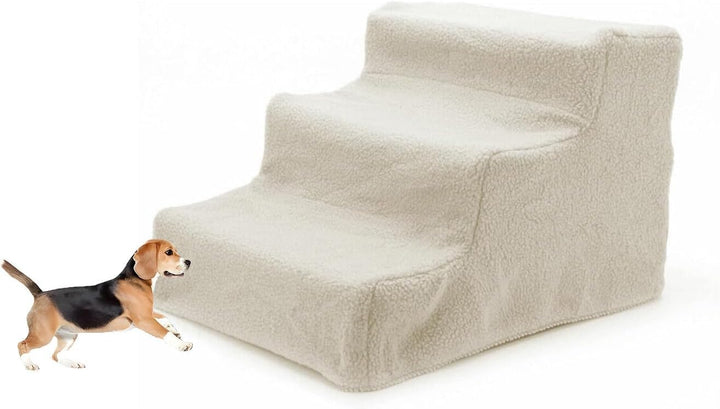 Hundetreppe 3 Stufen 30cm hoch | Haustiertreppe mit Plüschbezug | rutschfeste Katzentreppe & Hundetr