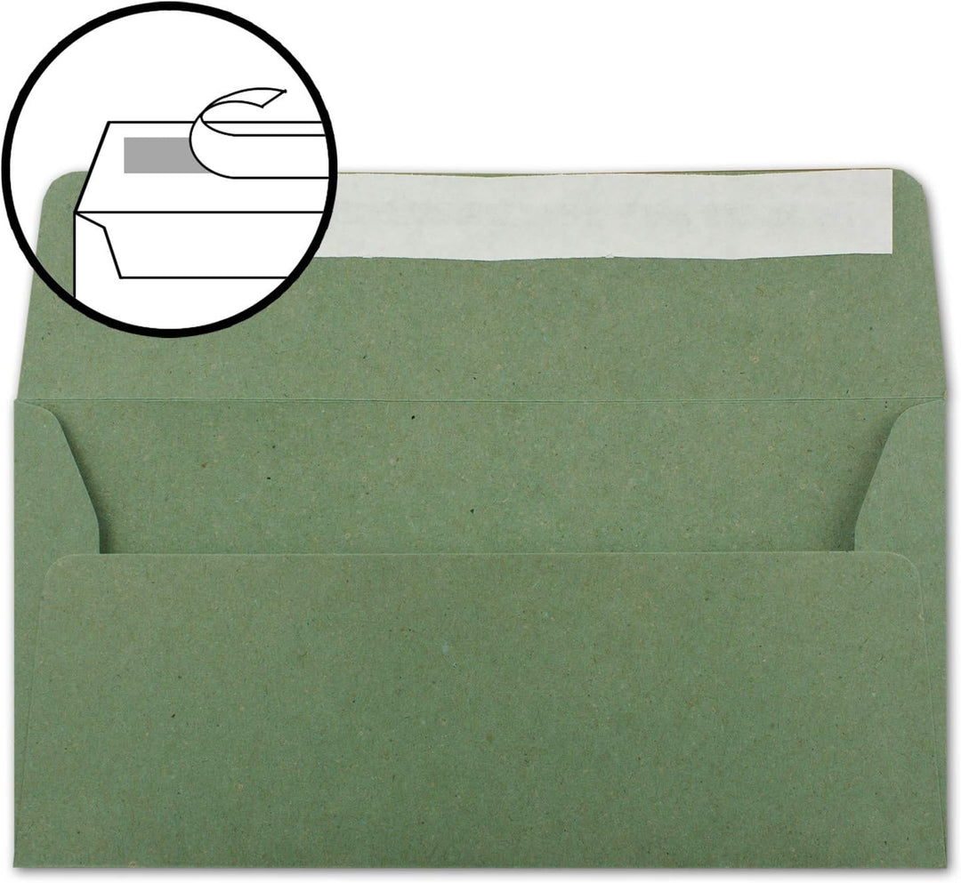 1000x Kraftpapier-Umschläge DIN Lang - Grün - Haftklebung 11 x 22 cm - Brief-Umschläge aus Recycling