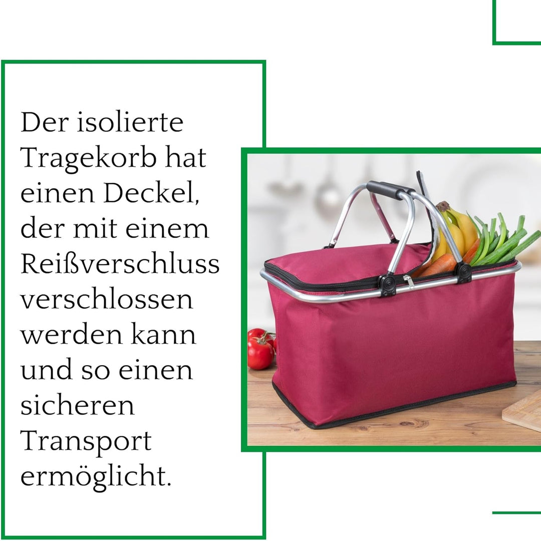 Novaliv 6er SET Einkaufskorb faltbar Thermokorb mit Kühlfunktion 30 Liter WEINROT Isolierkorb mit ge
