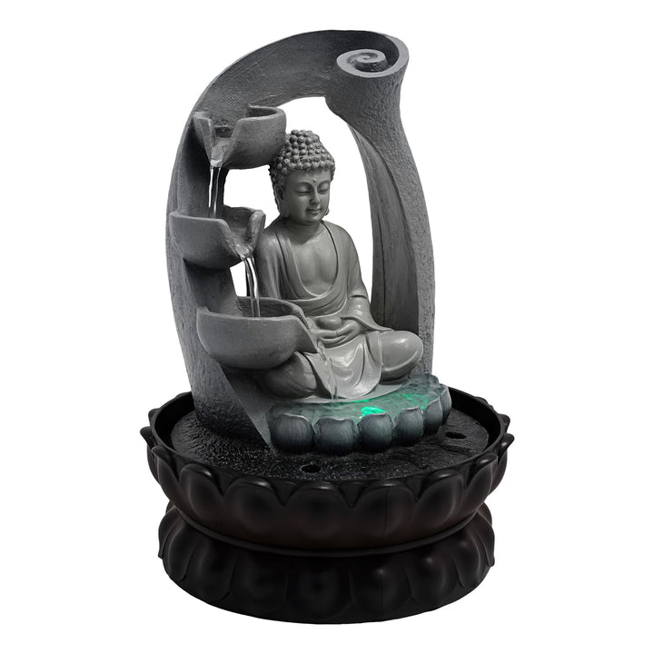 Elektrisch Zimmerbrunnen, Zen Tischbrunnen mit LED mit Licht und Pumpe | Buddha Motiv Springbrunnen