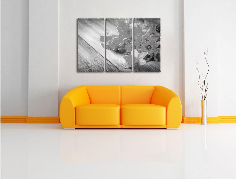 Pixxprint Bündel gelber Narzissen Kunst / 3-Teilig/Gesamtmass 120cm Leinwandbild bespannt auf Holzra