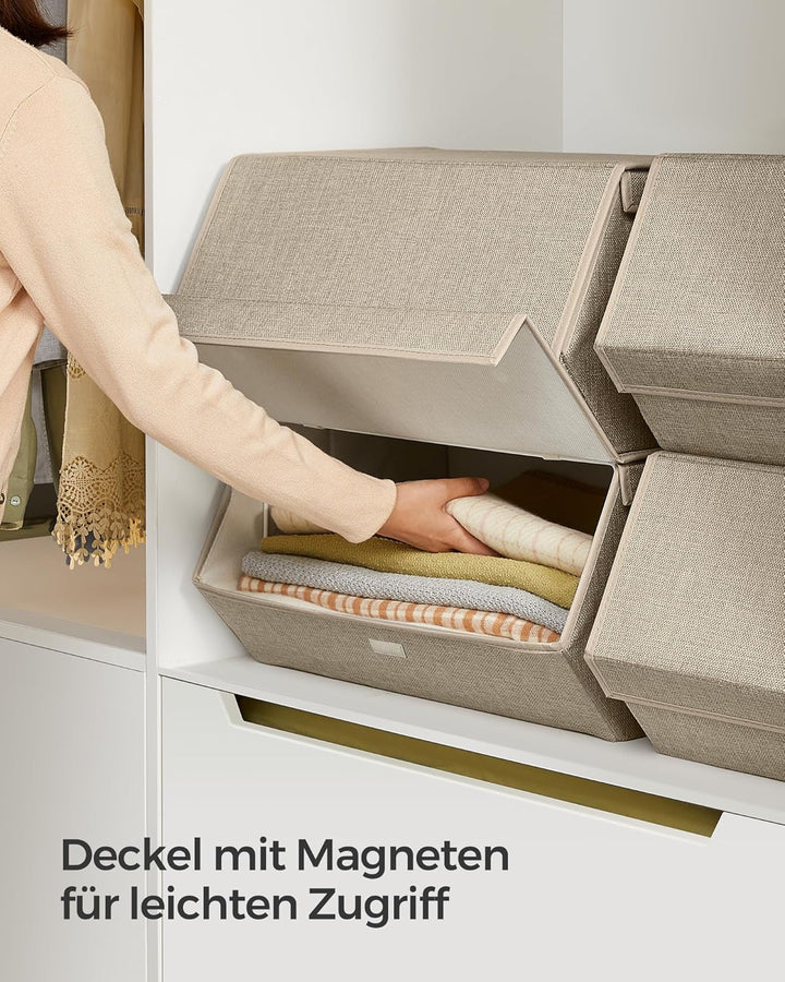 SONGMICS Aufbewahrungsbox mit Deckel, 4er Set Kleiderschrank-Organizer, stapelbar, Faltbox mit Magne
