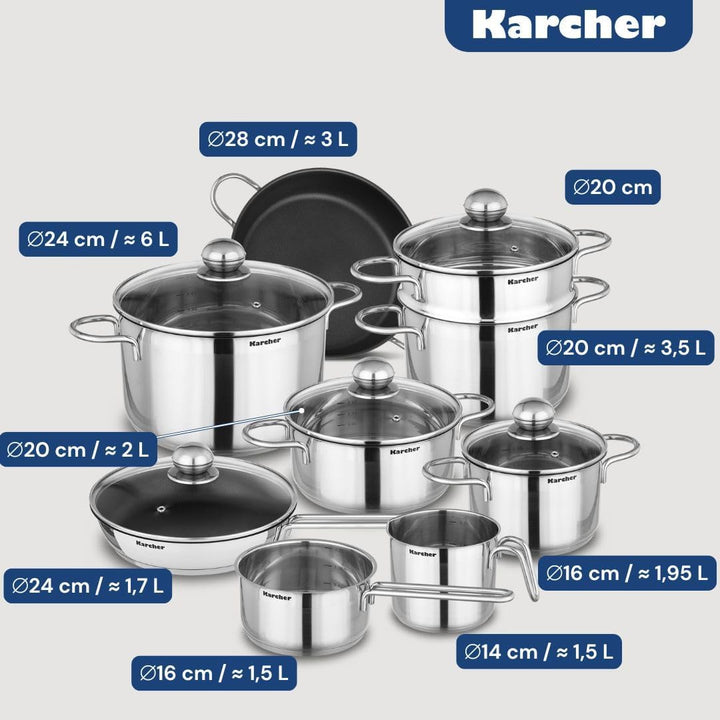 Karcher Topfset Jette (Edelstahl, 14-teilig, inkl. 5 Glasdeckel, Induktion)