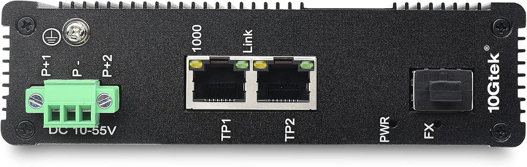 10Gtek 3-Port Industrial DIN-Rail Ethernet Switch Hutschiene, IP40, 1x Gigabit SFP Slot mit 20-km SF