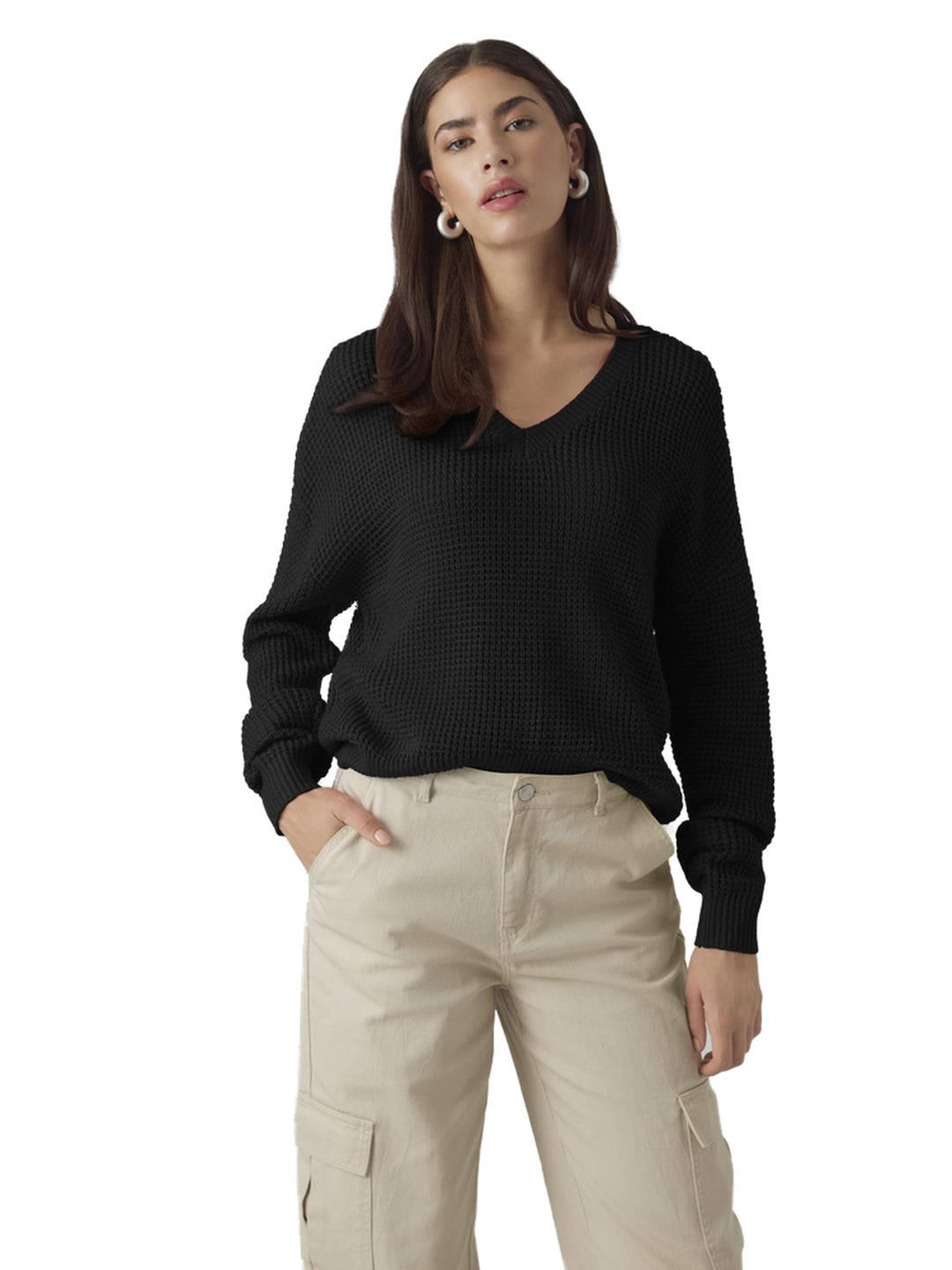 VERO MODA Damen Vmleanna Ls V-Neck Short Ga Boo Pullover S Schwarz, S Schwarz