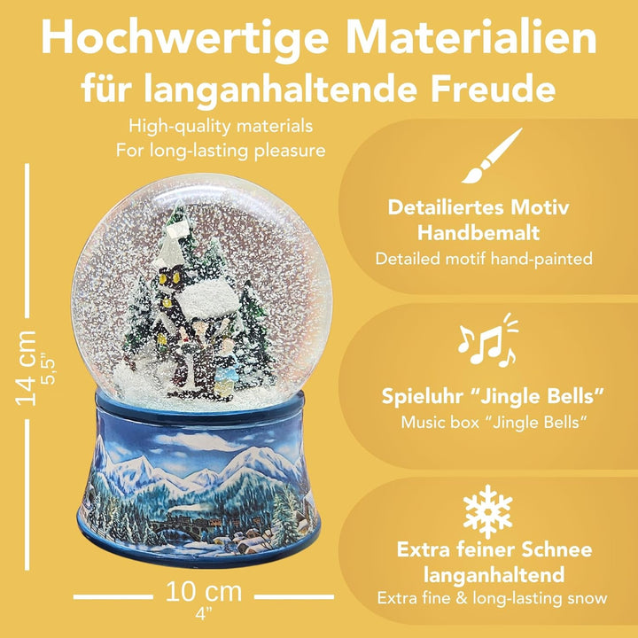 Schneekugel Weihnachten Nostalgische Winterzeit mit Spieluhr Jingle Bells 140 mm hoch - 20274 Hellbl